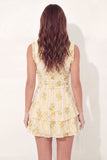 Vestido de graduación Mini A-Line Amarillo Floral con escote en V y volantes