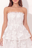 Mini vestido de graduación blanco blanco de línea A floral fruncido y descubierto