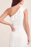 Mini vestido de graduación bodycon de tul blanco con volantes de un solo hombro