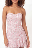 Mini vestido de graduación de lentejuelas rosa brillante en forma de lentejuelas en forma de A, con volantes