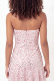 Mini vestido de graduación de lentejuelas rosa brillante en forma de lentejuelas en forma de A, con volantes