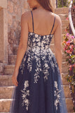 Vestido midi floral de tirantes finos azul marino con abertura