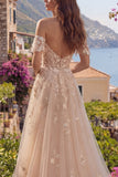 Vestido largo de graduación largo de tul de tul de tul de línea A con corsé de hombro descubierto