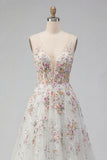 Vestido largo de novia blanco de lentejuelas A Line con flores 3D