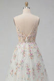 Vestido largo de novia blanco de lentejuelas A Line con flores 3D