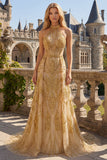 Vestido largo largo de graduación largo de finación con brillante A-Line A-Line Dorado y brillante con cuentas