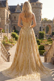 Vestido de graduación mini de baile con corsé dorado y cuentas con volantes y cola capilla