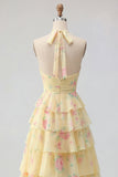 Vestido largo largo floral de A Línea A con volantes
