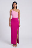 Vestido Maxi Bodycon de terciopelo de un solo hombro rosa y fucsia con abertura