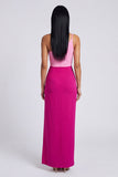 Vestido Maxi Bodycon de terciopelo de un solo hombro rosa y fucsia con abertura