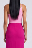 Vestido Maxi Bodycon de terciopelo de un solo hombro rosa y fucsia con abertura