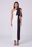 Vestido Maxi bodycon de un solo hombro en blanco y negro con lazo