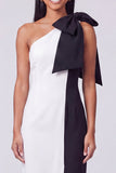 Vestido Maxi bodycon de un solo hombro en blanco y negro con lazo