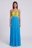 Vestido largo plisado verde y azul A-Line Sweetheart con lazo