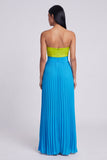 Vestido largo plisado verde y azul A-Line Sweetheart con lazo