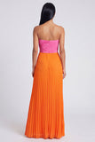 Vestido largo plisado A-Line rosa y naranja Sweetheart con lazo