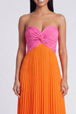 Vestido largo plisado A-Line rosa y naranja Sweetheart con lazo