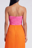 Vestido largo plisado A-Line rosa y naranja Sweetheart con lazo