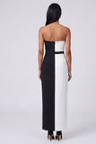 Vestido Maxi Bodycon Blanco y Negro con Hombros Descubiertos