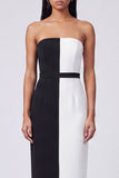 Vestido Maxi Bodycon Blanco y Negro con Hombros Descubiertos