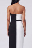 Vestido Maxi Bodycon Blanco y Negro con Hombros Descubiertos