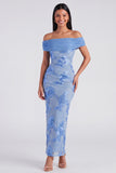 Vestido Maxi Floral Bodycon Apuesto Bodycon Body, Apuntado al Hombro Descubierto y Abertura