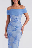 Vestido Maxi Floral Bodycon Apuesto Bodycon Body, Apuntado al Hombro Descubierto y Abertura
