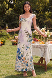 Vestido largo floral asimétrico de tul negro estampado en funda