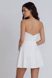 Mini vestido fruncido de satén marfil A-Line Sweetheart