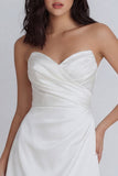Mini vestido fruncido de satén marfil A-Line Sweetheart