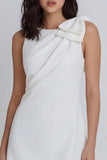 Vestido mini fruncido de escote redondo Ivory Bodycon con lazo