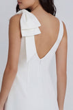 Vestido mini fruncido de escote redondo Ivory Bodycon con lazo