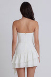 Mini vestido A-Line Ivory Tirantes y Fruncido con volantes