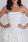 Mini vestido A-Line Ivory Tirantes y Fruncido con volantes