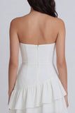 Mini vestido A-Line Ivory Tirantes y Fruncido con volantes