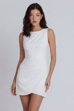 Vestido mini fruncido de escote redondo bodycon color marfil