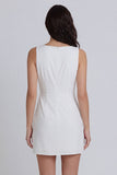 Vestido mini fruncido de escote redondo bodycon color marfil