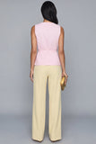 Trajes de trabajo de dos piezas con escote en V rosa y amarillo