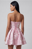 Vestido mini de bienvenida rosa Jacquard con volantes y lazo, línea A