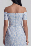 Vestido de bienvenida mini azul Jacquard A-Line con lazo