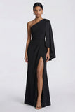 Vestido formal de un solo hombro de Sirena Negra con capa lateral