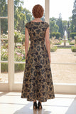 Vestido largo de madre de la novia Jacquard de cuello bateau negro de línea