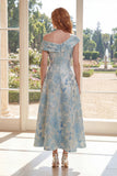 Vestido Madre de la novia A línea Jacquard Blue de un solo hombro