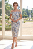 Vestido de Madre de la Novia Blu Azul Polvoriento Bodycon Sin Hombros