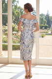 Vestido de Madre de la Novia Blu Azul Polvoriento Bodycon Sin Hombros