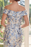 Vestido de Madre de la Novia Blu Azul Polvoriento Bodycon Sin Hombros