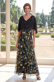 Vestido largo largo de Madre de la Novia bordado en tul A-line con mangas aleteadas