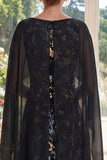Vestido largo de Madre de la Novia bordado en tul negro con capa