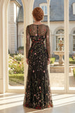 Vestido de Madre de la Novia bordado en tul de tul negro en línea A