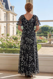 Vestido largo de tul negro con escote en V y escote en V